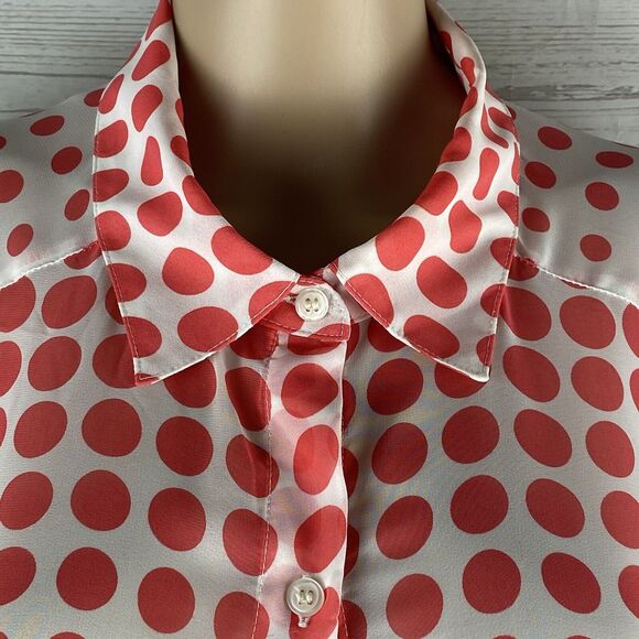 I.N. Studio Blouse XL Sheer White Pink Polka Dot Roll Tab Sleeves - Picture 2 of 12